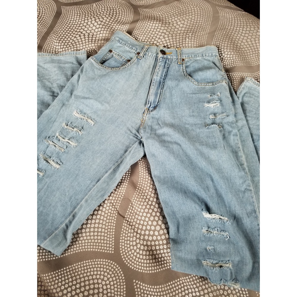 Vtg High-Waisted Ripped Jeans - Picture 2 of 6